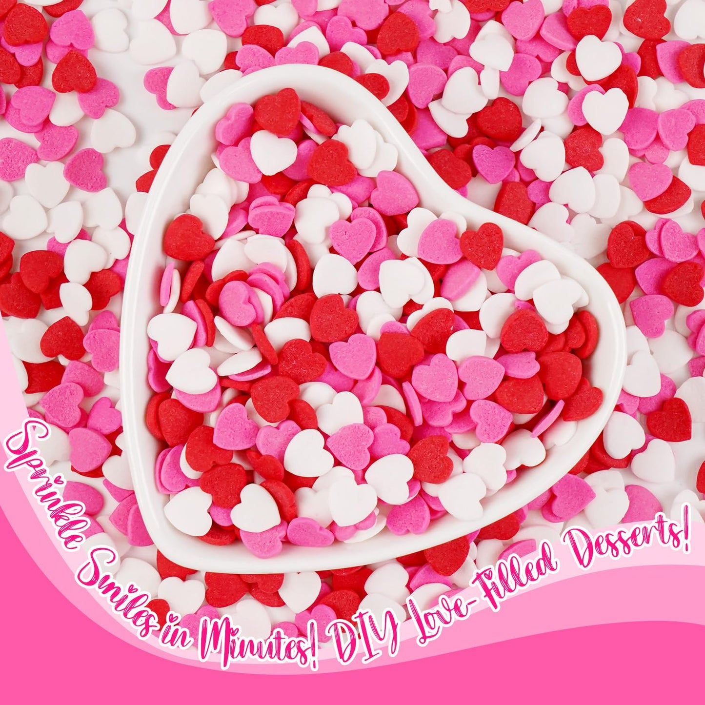 Heart Sprinkles For Cake Decorating, Red Pink and White Edible Mix Baking Candy, 150g/5.29oz, Ice cream, Cupcake Topper, Cookie, Mother's Day, Birthday, Valentine's Day, Wedding Party Supplies