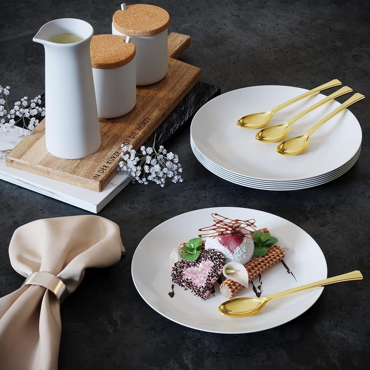 Exquisite Mini Spoons For Desserts - Bulk Pack Of 4800 Gold Dessert – Disposable 4.5 Inch Plastic Appetizer Real Flatware Look Miniature Bpa Free Food Safe (94418-cs.48)