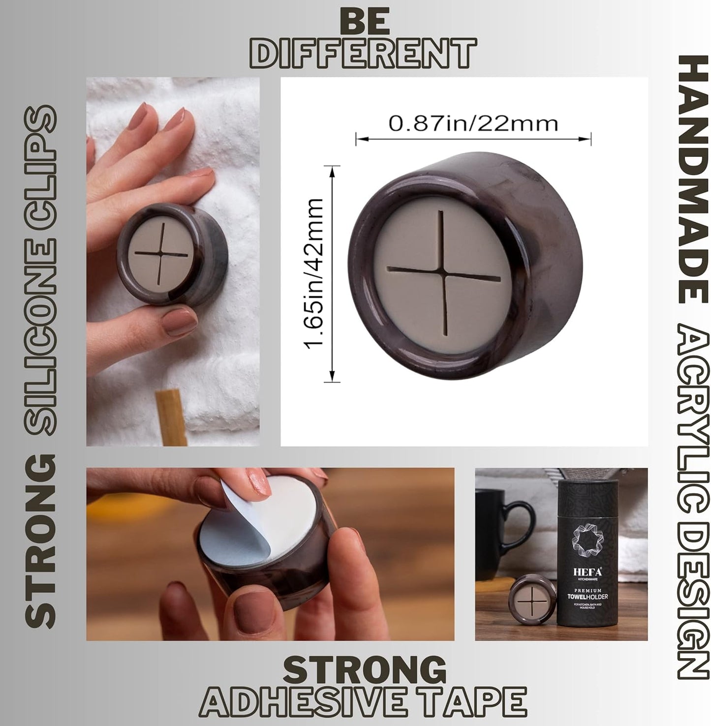 HEFA Towel Holder, Towel Hooks, Dish Towel Holder, Kitchen Organization, Bathroom Accesories, Kitchen Towel Hook, Kitchen Towel Holder, Hand Towel Holder, Kitchen Gadgets 4 Pack, Smoky Midnight