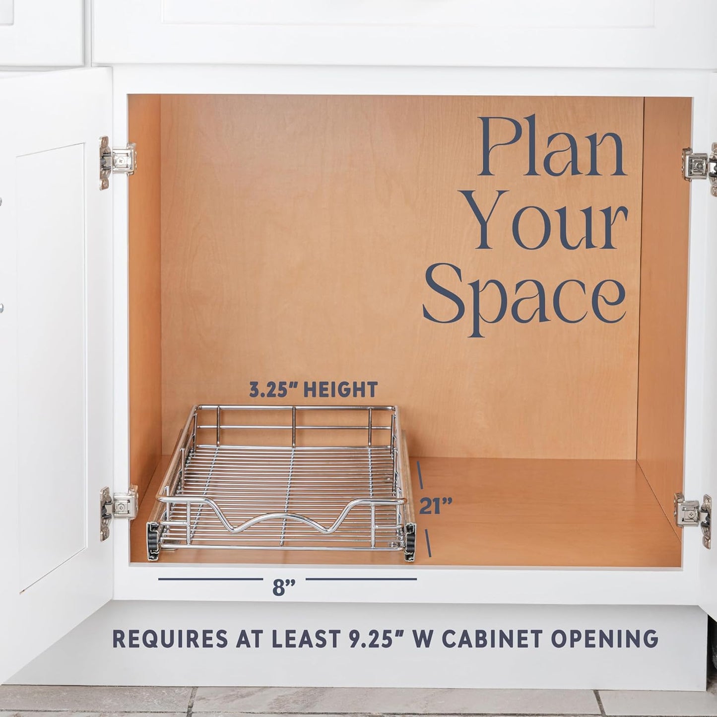 HOLDN’ STORAGE Pull Out Cabinet Organizer, Heavy Duty Caddy w/Lifetime Limited Warranty - 8”W x 21”D - Requires At Least 9-1/4” Cabinet Opening, Steel Metal Cabinet Drawers Slide Out, Chrome