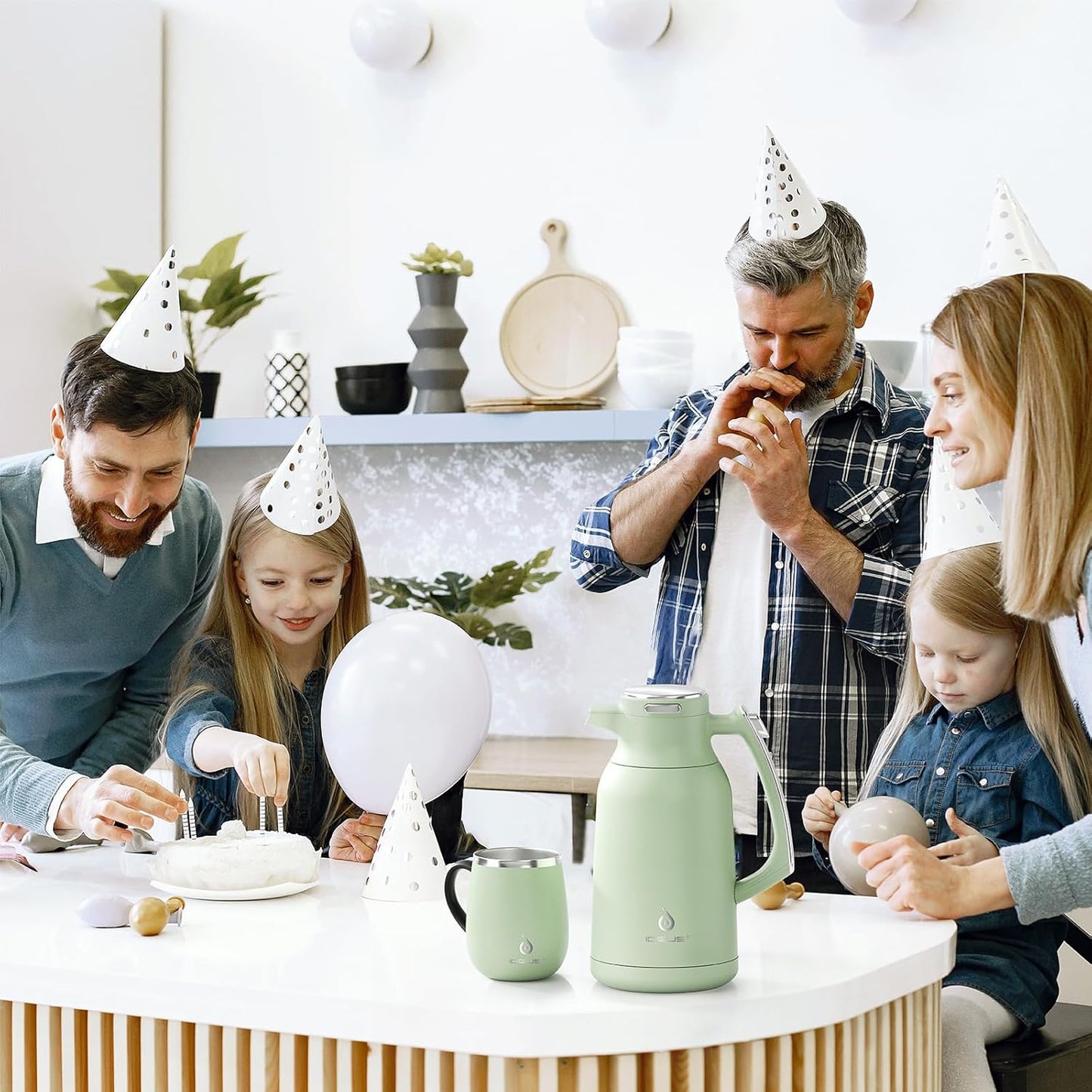 IDEUS Thermal Coffee Carafe 68oz (2,000ml), Stainless Steel Double Wall Insulated Vacuum Flask, Water Jug Coffee Server and Beverage Dispenser, Heat and Cold Retention (Avocado, 68oz (2,000ml))