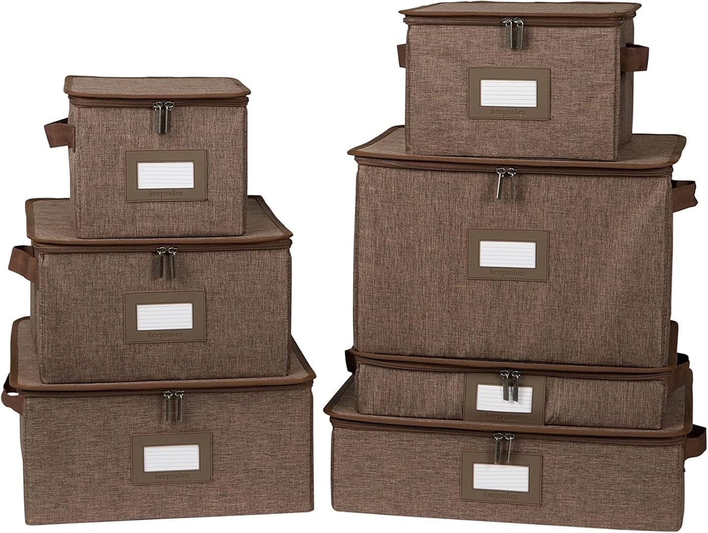 Covermates Keepsakes Dish Storage Box - Stackable, Reinforced Handles, China Storage, Brown Heather