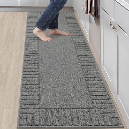 BEQHAUSE-Kitchen-Rugs-Washable-Kitchen-Mats-for-Floor Non-Slip Kitchen Mat Absorbent Kitchen Runner Rug with TPR Non Skid Backing,Grey, 24”x71”
