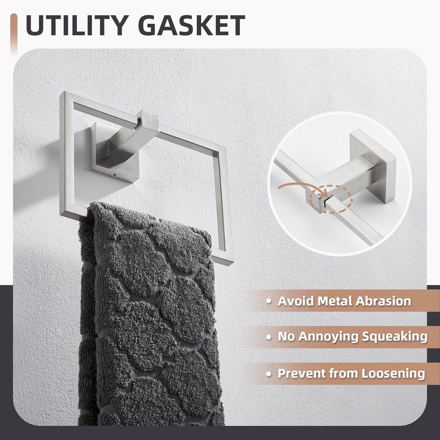 Hand Towel Ring Swivel Brushed Nickel, Angle Simple SUS 304 Stainless Steel Square Towel Holder for Bathroom Wall, 7.09 Inches