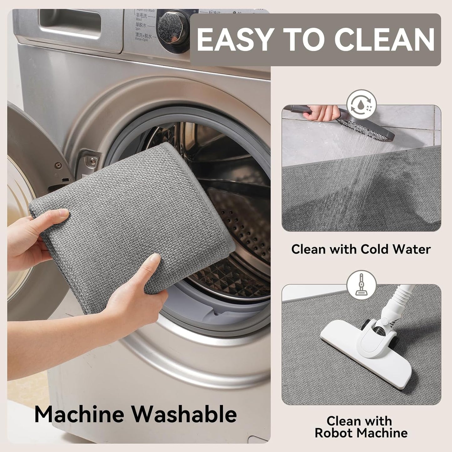 Kitchen Rugs Non Slip Washable Kitchen Mats for Floor, Super Absorbent Oil and Water Linen-Look Woven Runner Rug Sink Mat Standing Mat for Kitchen, Gray 17"x47"