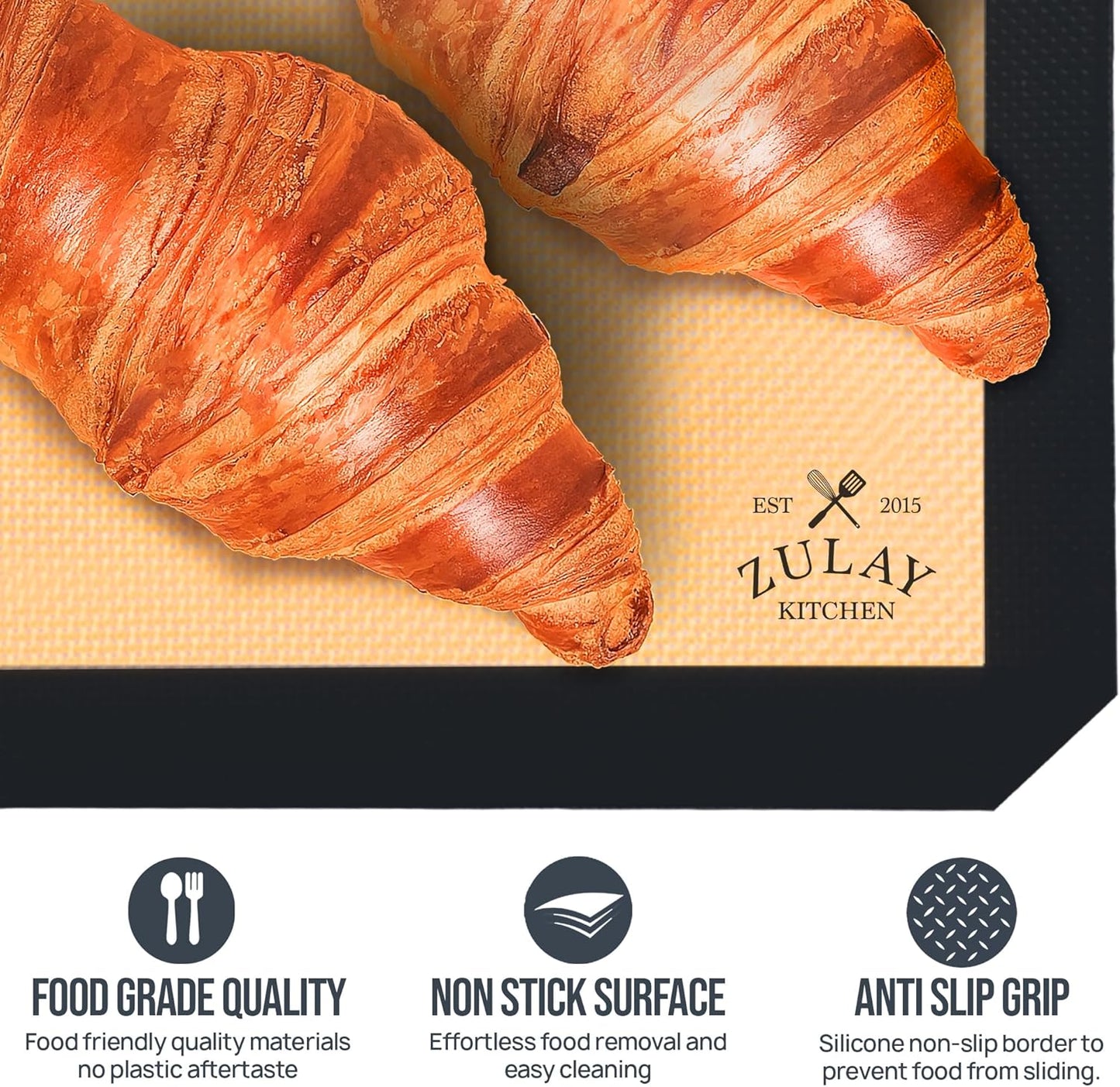 Zulay Kitchen Silicone Baking Mat 2-Pack (16.5"x11.6") – Reusable Nonstick Silicone Baking Sheets for Oven, Pastry, Cookies & More – Easy to Clean, Heat Resistant (Black)