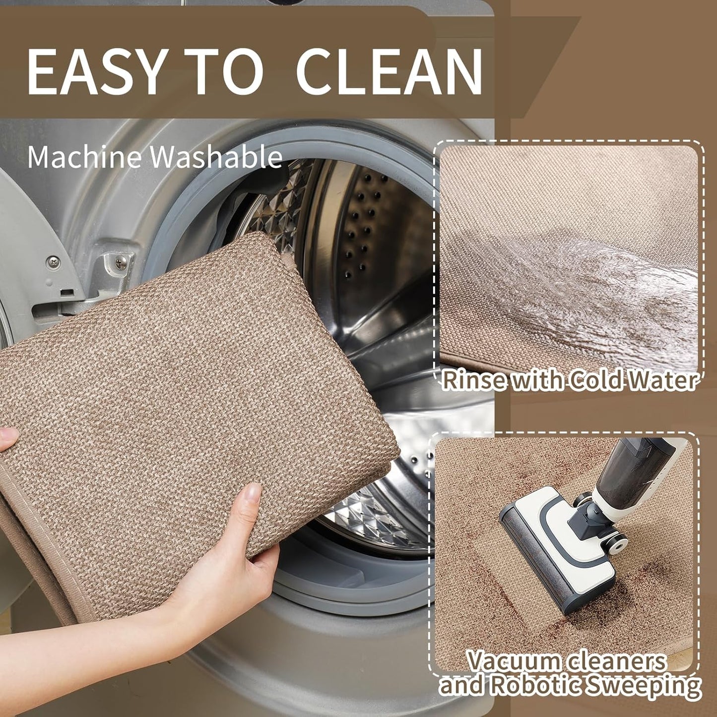 Kitchen mats for Floor, Water and Oil Absorbent Runner Rugs for Kitchen, Kitchen Mat in Front of Sink,Non-Slip and Washable Kitchen Rugs,Braided Quick Dry Kitchen Standing Mat 17x47 Brown