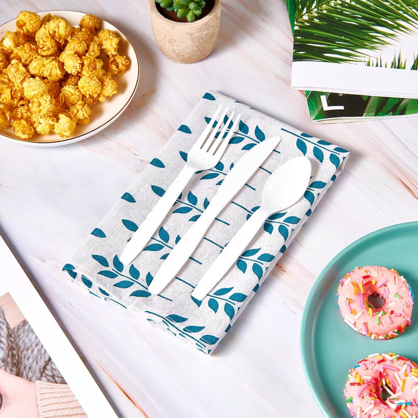 JOLLY CHEF 360 Count White Plastic Silverware Heavy Duty, 180 Forks, 120 Spoons, 60 Knives, Heat Resistant, BPA Free, Plastic Utensils Set, Disposable Cutlery set, Premium Clear Utencils