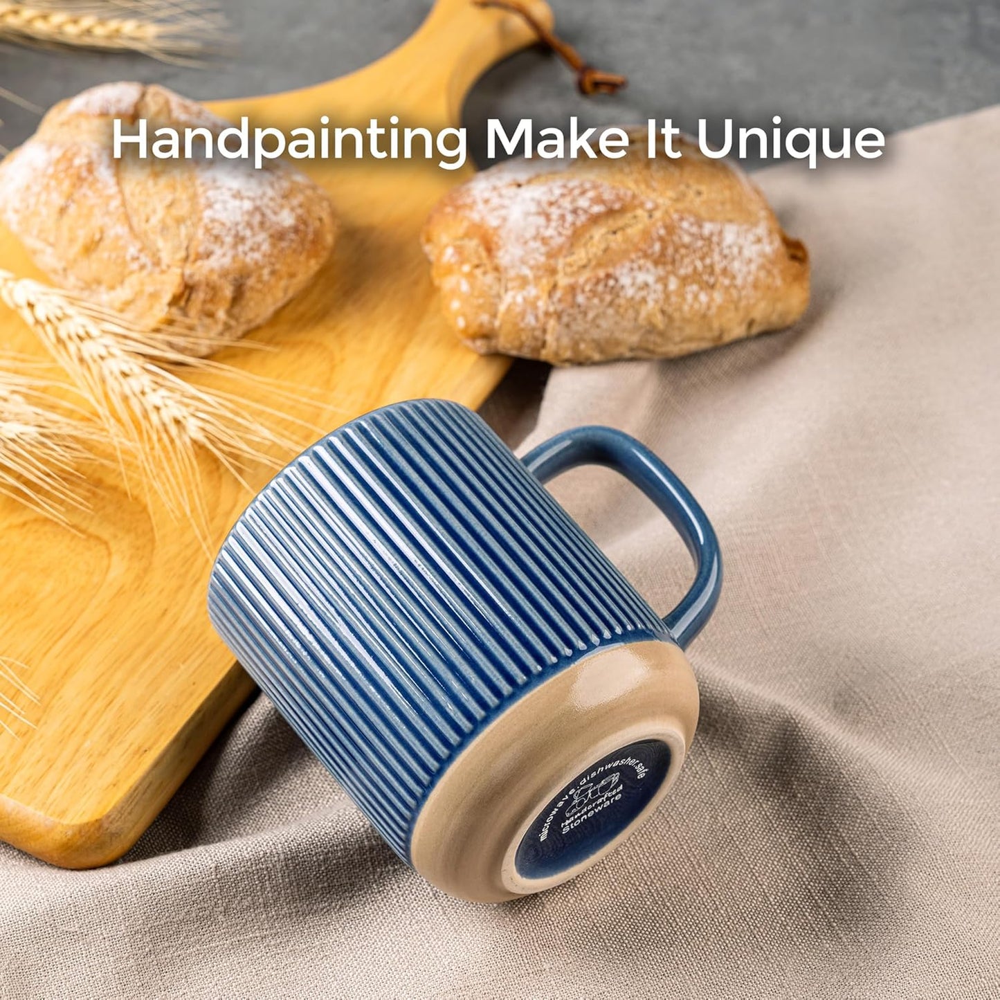 GBHOME Large Coffee Mugs Set of 4, 16oz Handmade Stoneware Coffee Mugs Set with Large Handle for Cappuccino/Latte/Tea/Hot Cocoa, Dishwasher & Microwave Safe, Moonlight Blue