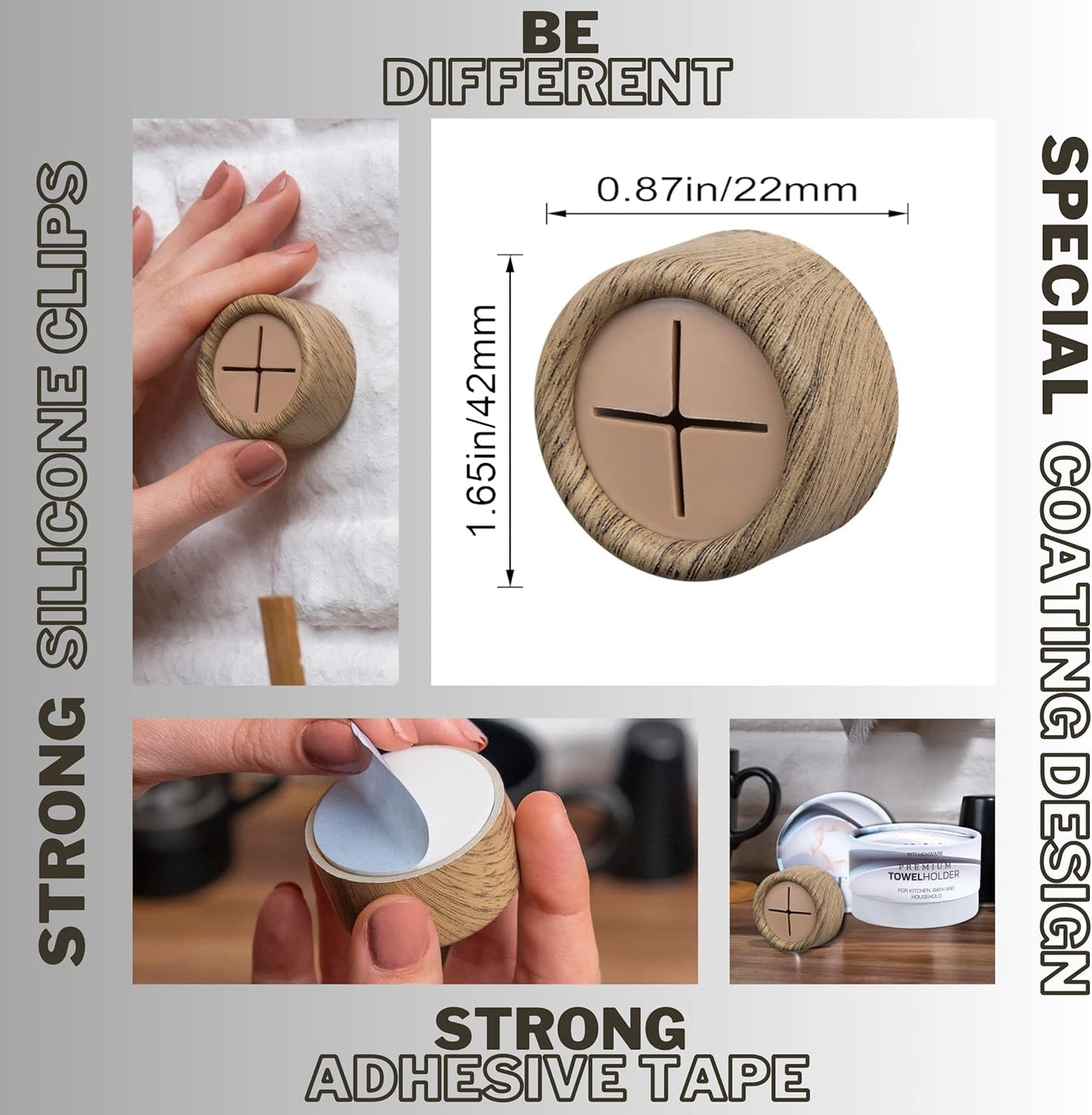 HEFA Towel Hooks, 8 Pack, Kitchen Organization, Modern Design, Plastic, Polished, Wall Mount, Storage Hook