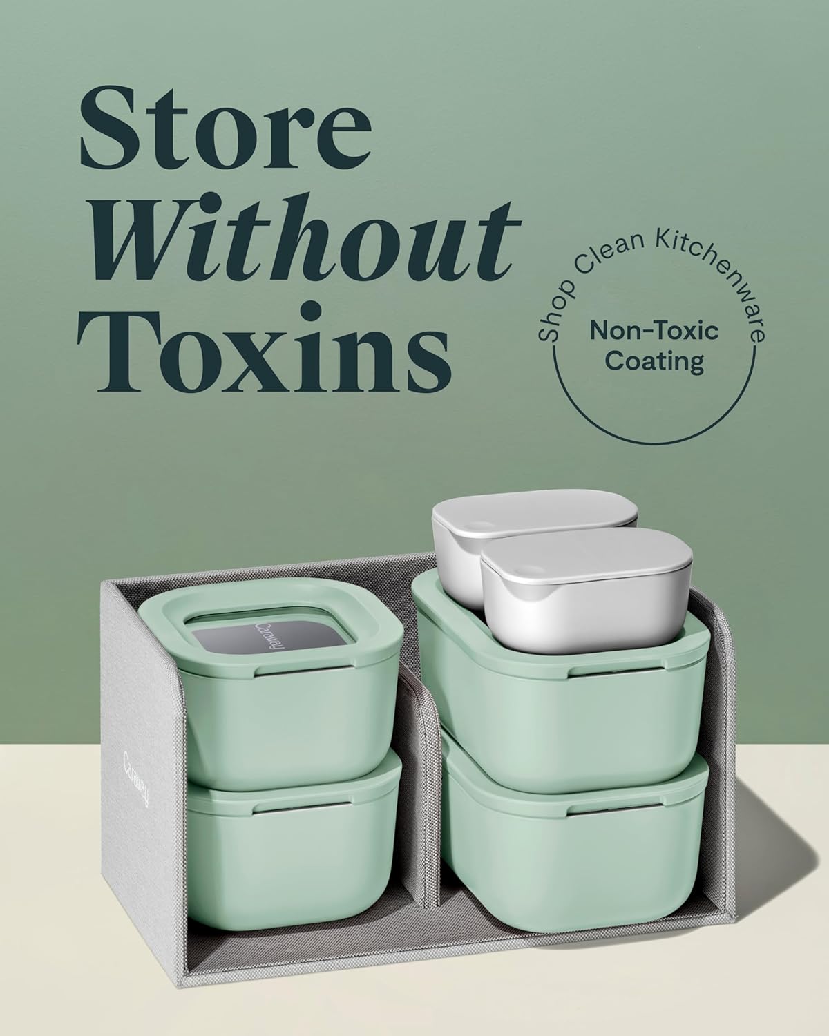 Caraway Mini Food Storage 11pc Set - Glass Storage Containers for Food - Non-Toxic Ceramic-Coated Glass - Air Release Technology - Compact & Stackable Design - Mist
