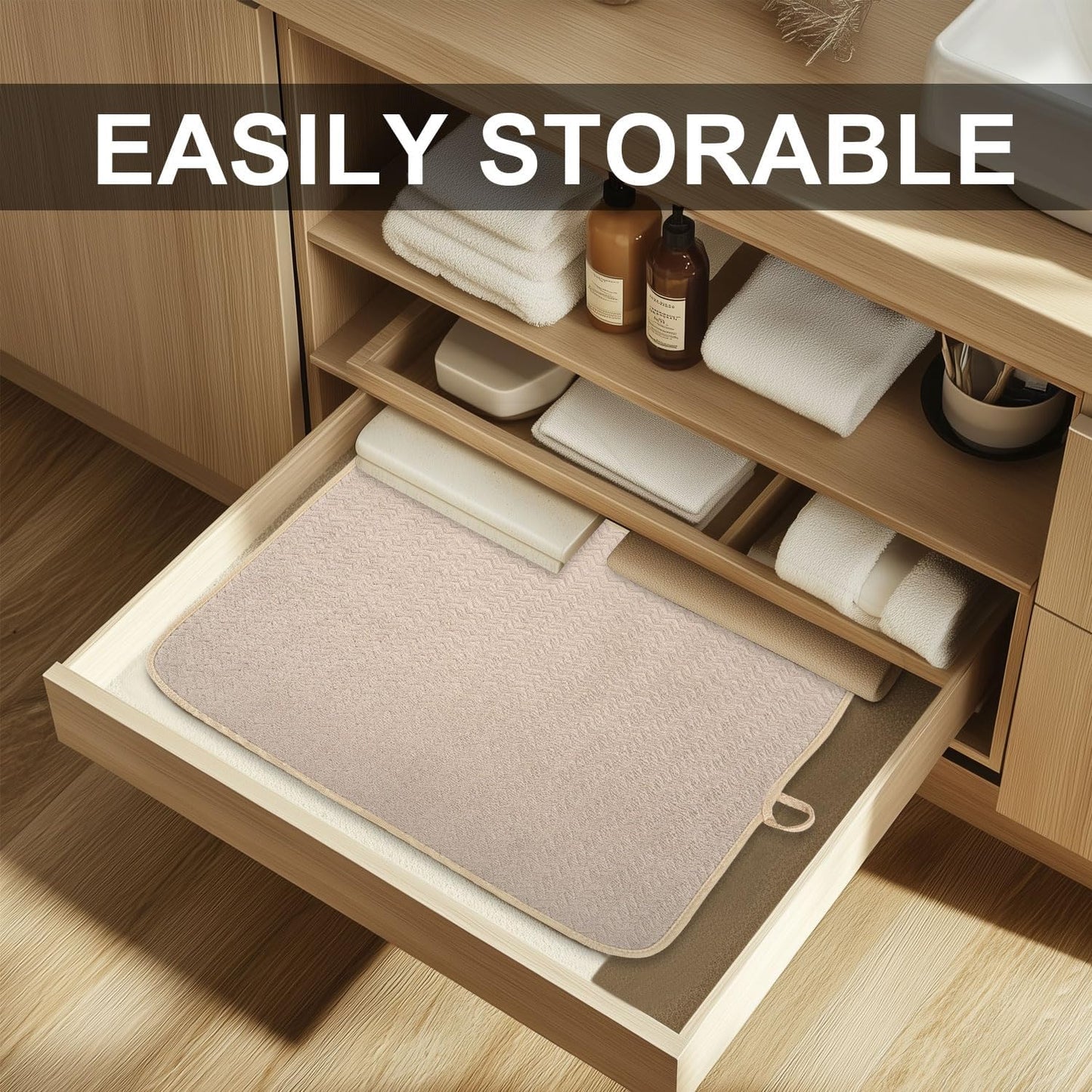 Dish Drying Mat, Highly Absorbent Microfiber Kitchen Counter Mat Value Pack, Dish Drying Pad for Dishes, Utensils, Pots and Pans, Large 16" x 18", Khaki