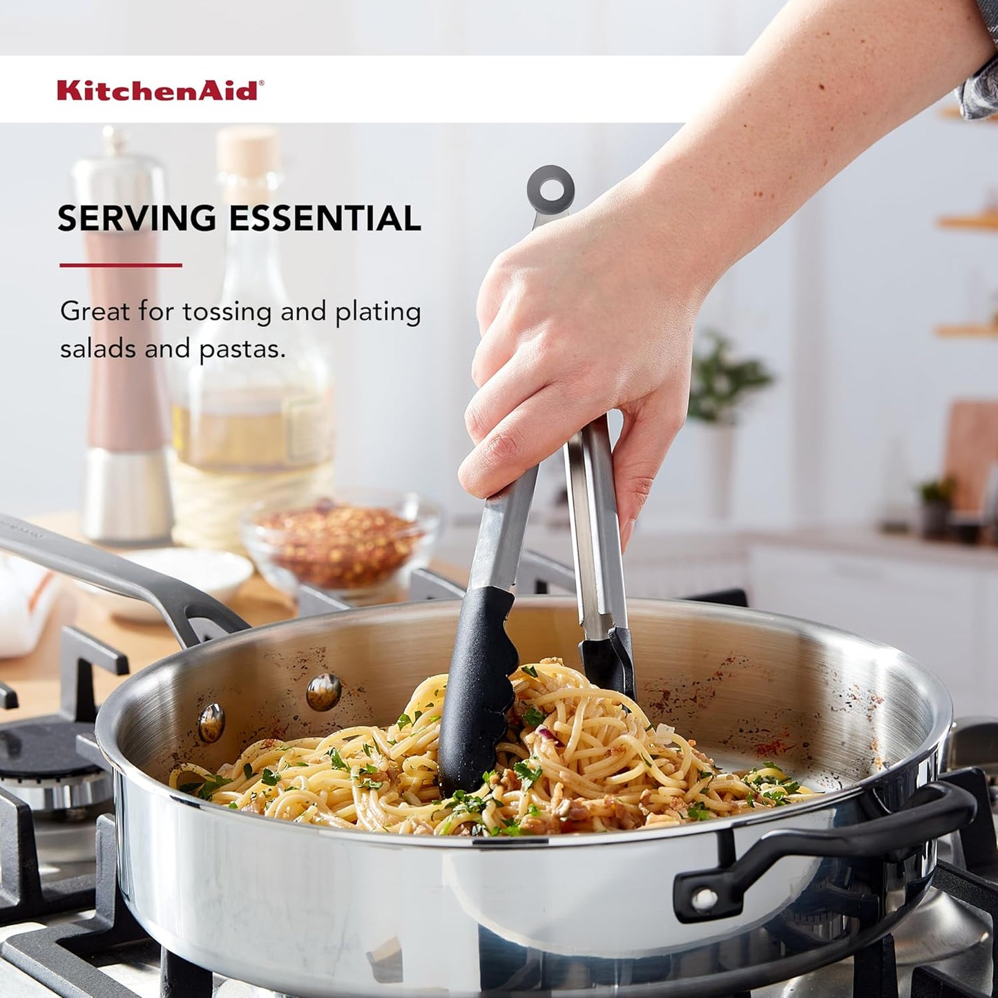 KitchenAid Silicone Tipped Stainless Steel Tongs, 9 Inch, Black