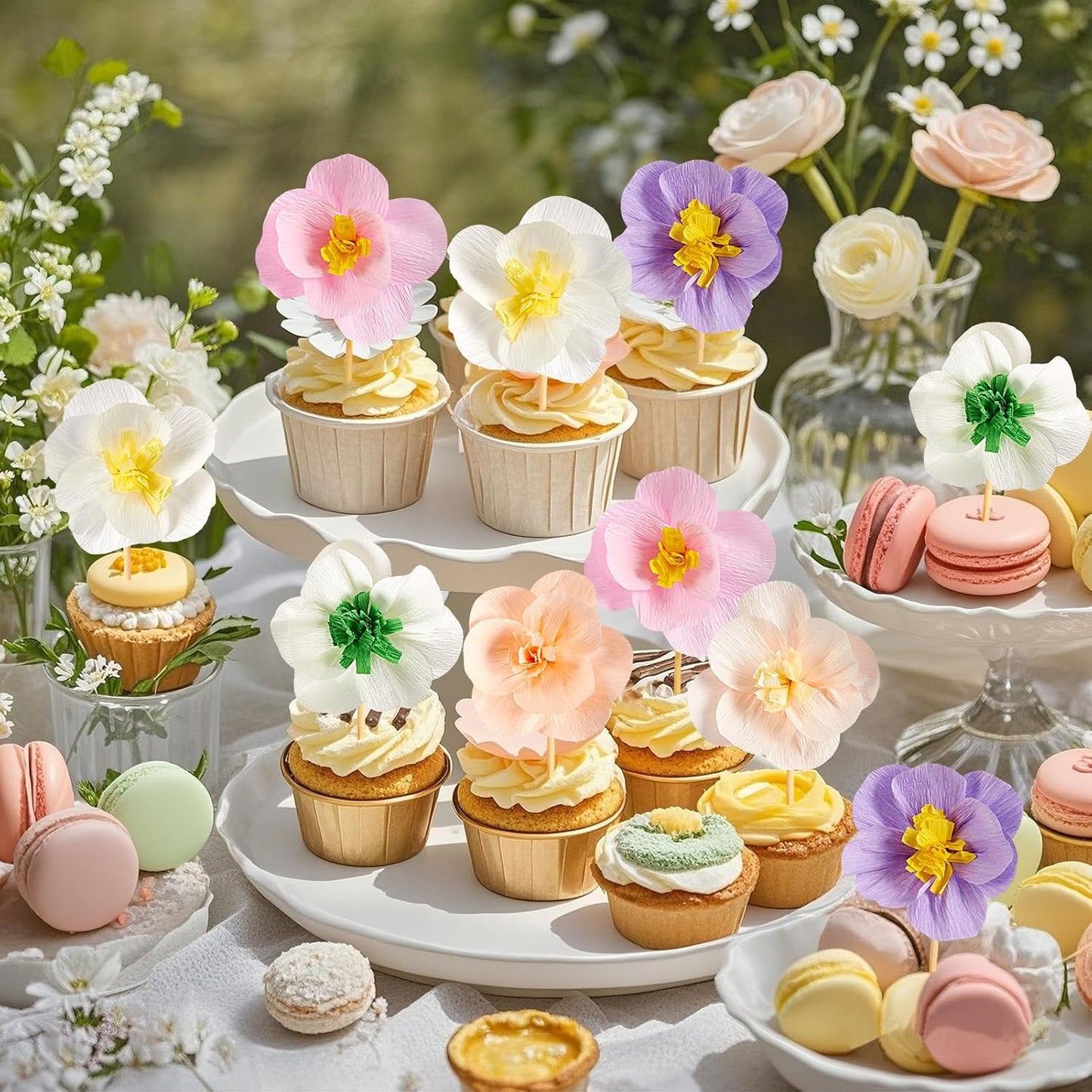 Easy Joy Cupcake Toppers, Wildflower Party Decorations, Flower Cupcake Toppers, Baby in Bloom Baby Shower Decorations for Kids Cake Birthday Party, Wedding, Flowers Wedding Themed Party 16PCS