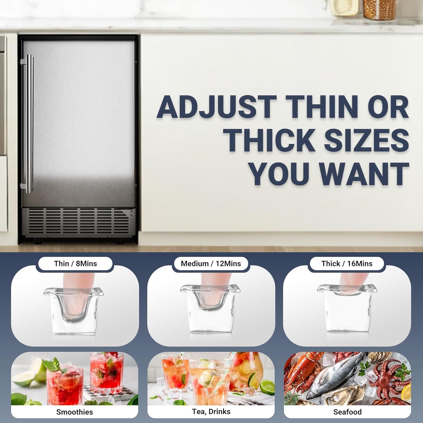 Commercial Under Counter Ice Maker Machine with Drain Pump, 80Lbs/Day with 24lbs Storage, Auto-Cleaning, 24H Timer, Built-in Freestanding Ice Maker for Home/Commercial & Home Use. (Steel)