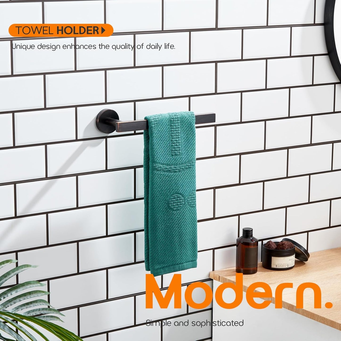 Bath Towel Rings Bathroom Towel Holder Modern Small Hand Towel Bars 2 Pack Stainless Steel Wall Mounted Oil Rubbed Bronze AN3001ORB-P2