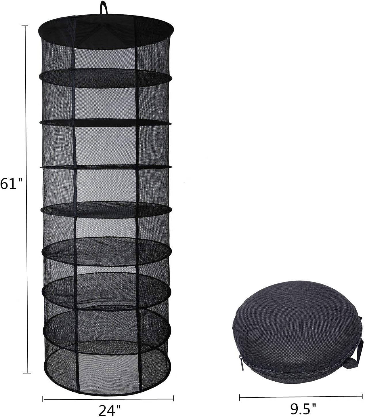 Desy & Feeci Herb Drying Rack Hanging, 8 Layer Collapsible Mesh Dry Net Herb Dryer with S Hang Buckle and Storage Bag, Black (Diameter 60 cm)