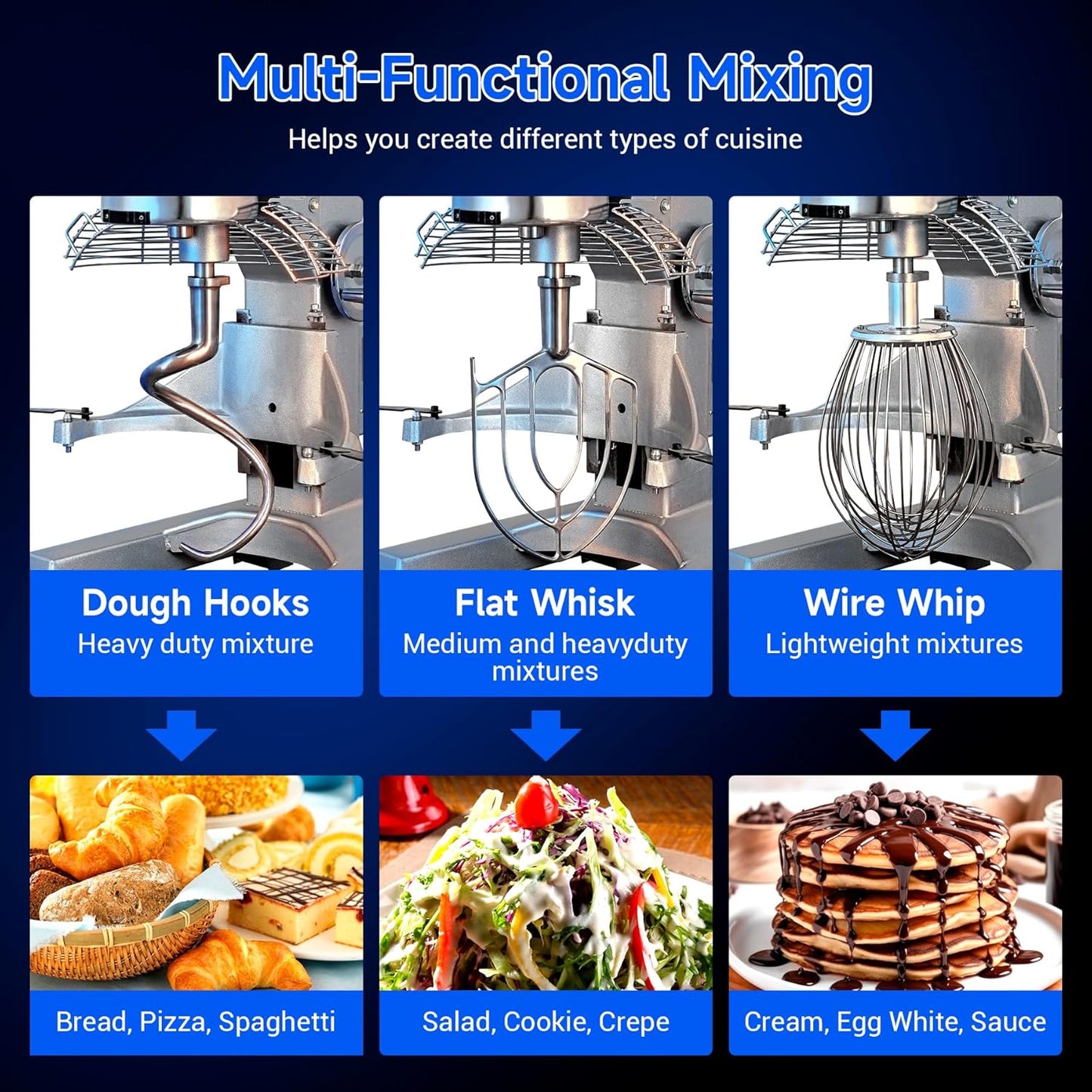 Commercial Food Mixer 30Qt,1250W Commercial mixer 3-Speed Adjustable with Timing Function,Industrial Dough Mixer with Stainless Steel Bowl for Bakery Pizzeria (Upgrade)