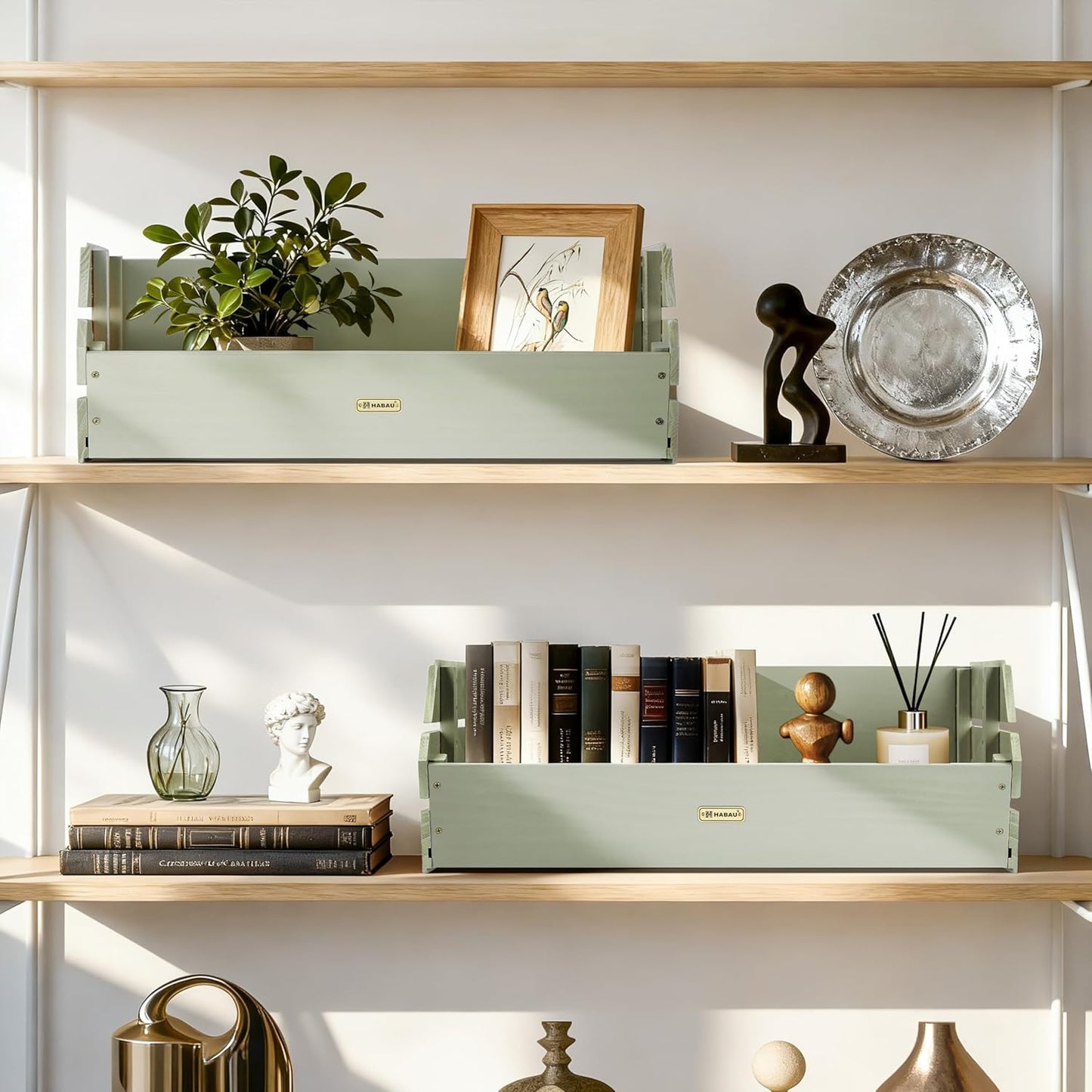 HABAU Wood Potato Onion Storage Bins - Wooden Stackable Produce Basket - Fruit Vegetable Storage for Kitchen Pantry Organization, Set 2 Pieces