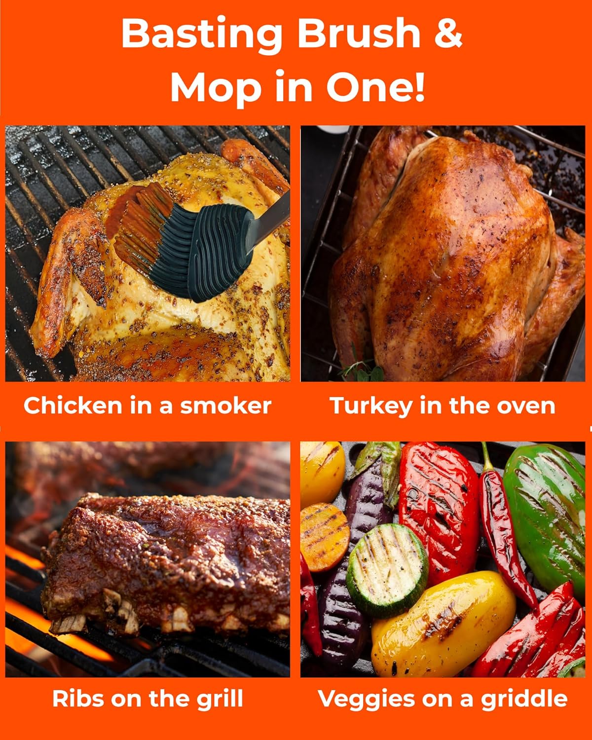 Grill Basting Brush, Silicone BBQ Basting Brush for Cooking Oil & Sauce, Heat-Resistant Baster for Grilling, Barbecue Tool, Dishwasher-Safe Food Basting Mop for BBQ, Smoking & Roasting