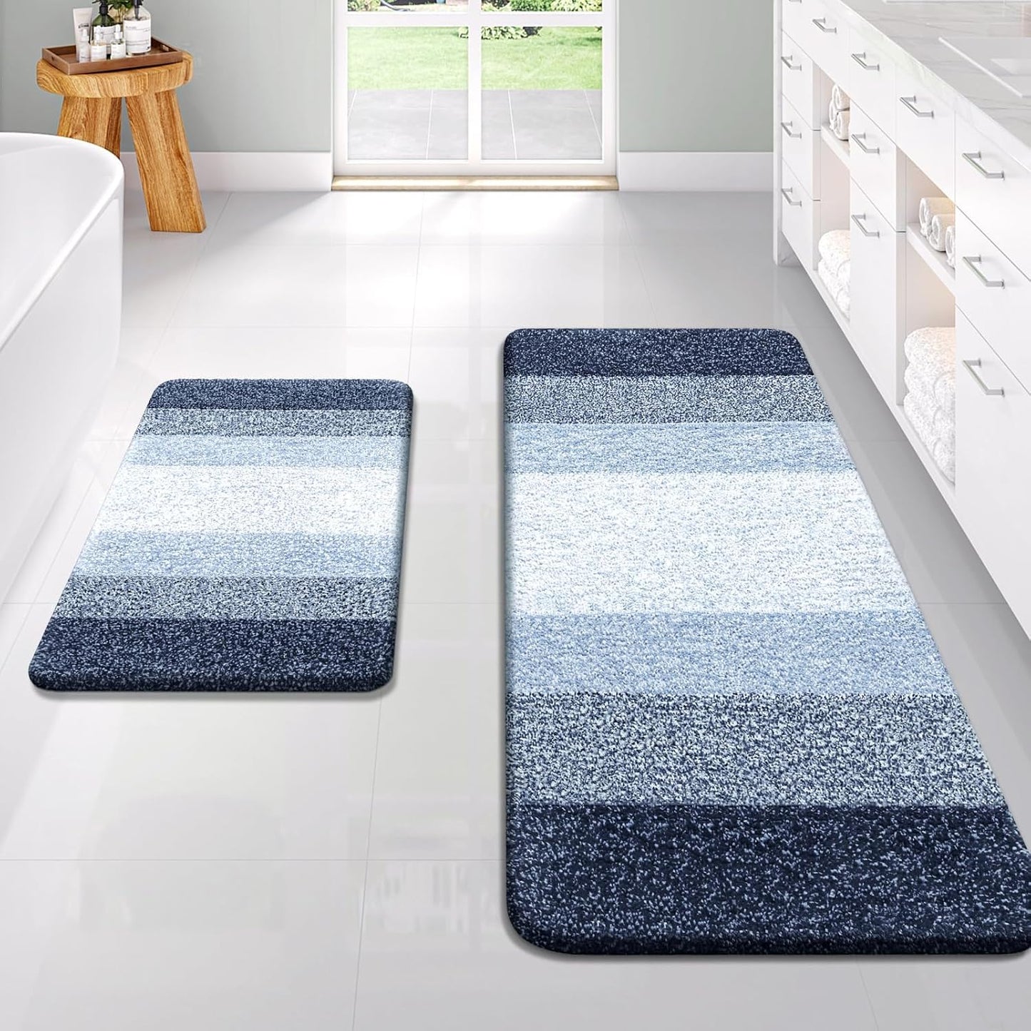 OLANLY Bathroom Runner Rugs 59x24, Extra Soft Absorbent Microfiber Bath Rugs, Rubber Backing, Quick Dry, Washable Bath Mats for Bathroom Floor, Tub and Shower, Home Decor Accessories, Navy Blue
