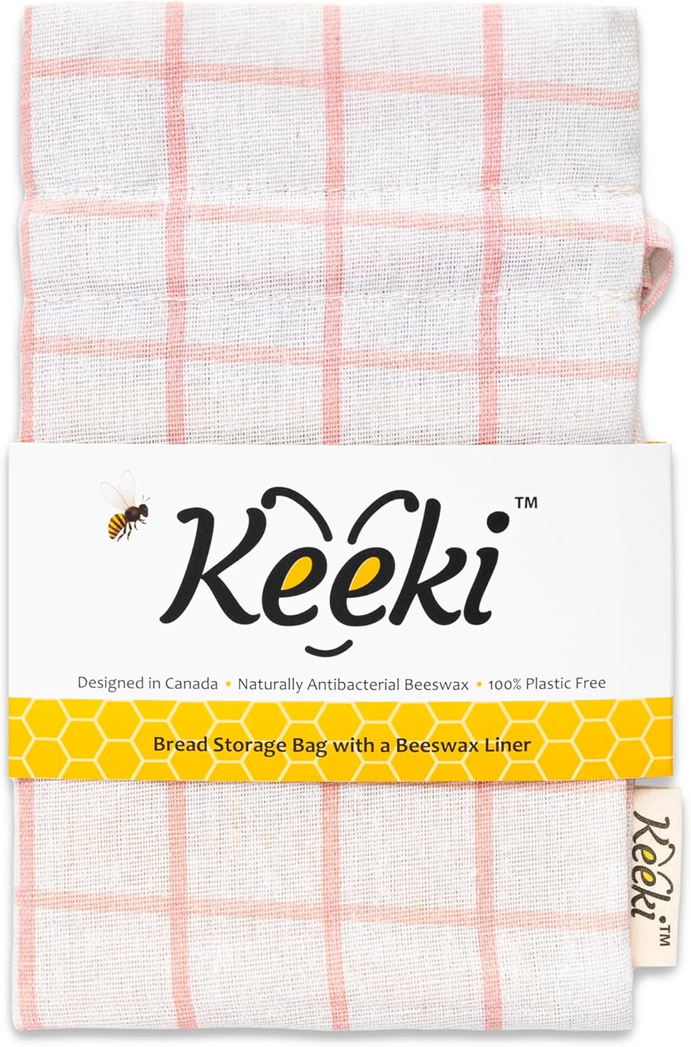 Keeki Bag - The Original Beeswax Lined Bread Bag for Homemade & Sourdough | Reusable Linen Bread Storage | Beeswax Wrap Alternative | Plastic-Free Storage w/Wide Drawstring Closure (Pink)