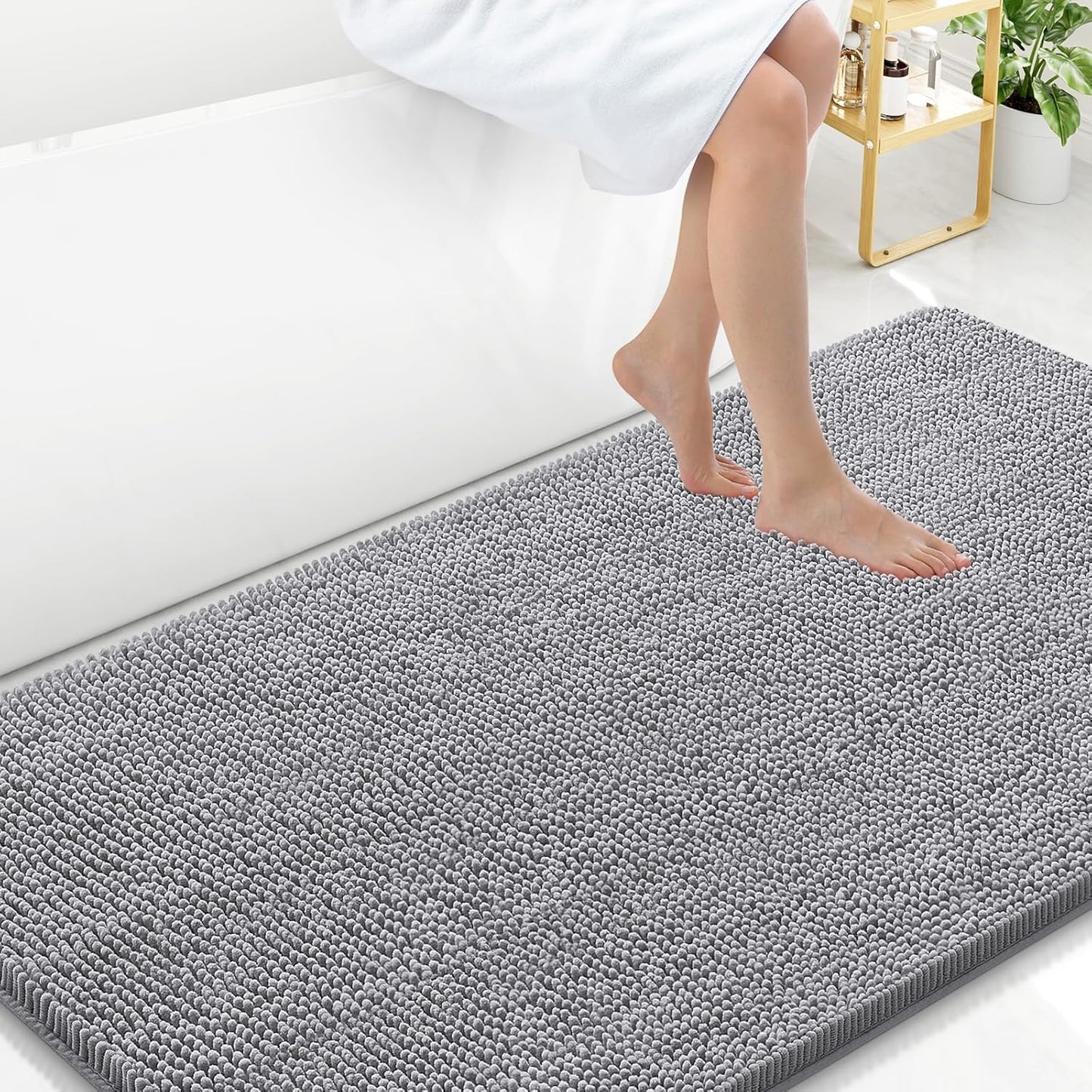 Arotive Bathroom Rugs 59x35, Extra Soft Absorbent Shaggy Chenille Bath Rugs, Machine Washable Rubber Backing Non-Slip Bath Mats for Bathroom Floor Tub and Shower, Home Decor Accessories, Grey