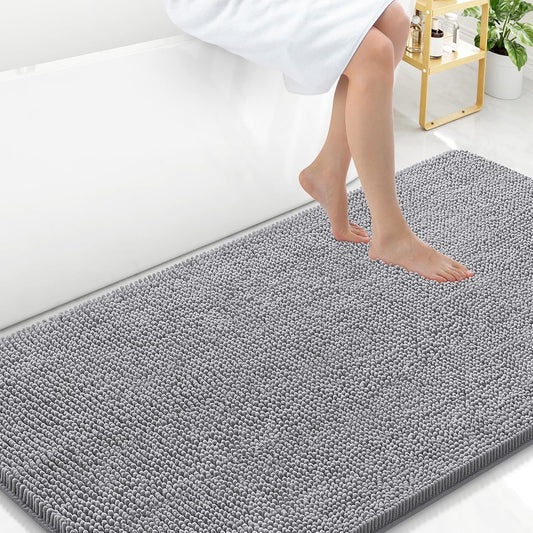 Arotive Bathroom Rugs 59x35, Extra Soft Absorbent Shaggy Chenille Bath Rugs, Machine Washable Rubber Backing Non-Slip Bath Mats for Bathroom Floor Tub and Shower, Home Decor Accessories, Grey
