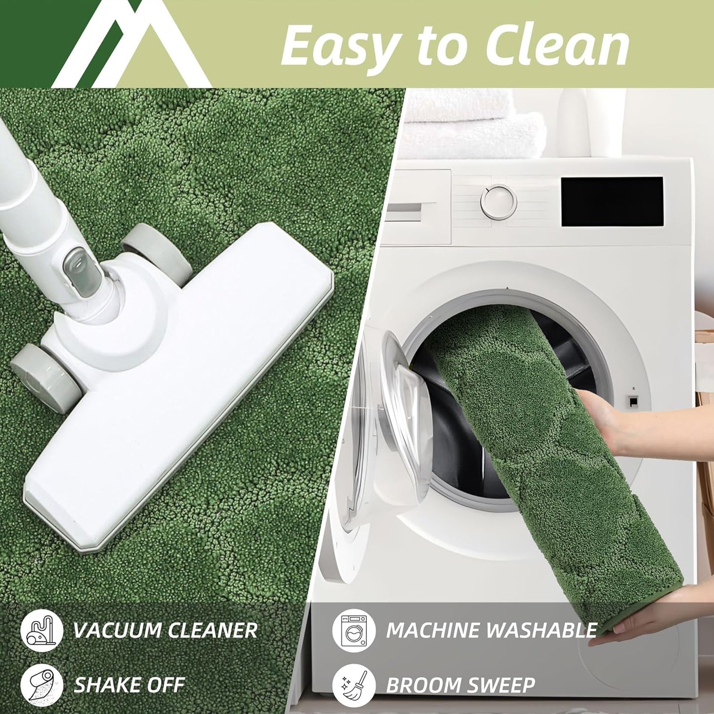 COSY HOMEER-Kitchen-Rugs-Non-Slip-Washable 24"x60" Absorbent Kitchen Runner Rug Polyester Kitchen Mats for Floor Soft Standing Floor Mats for Sink Mat,Hallway,Laundry,Green