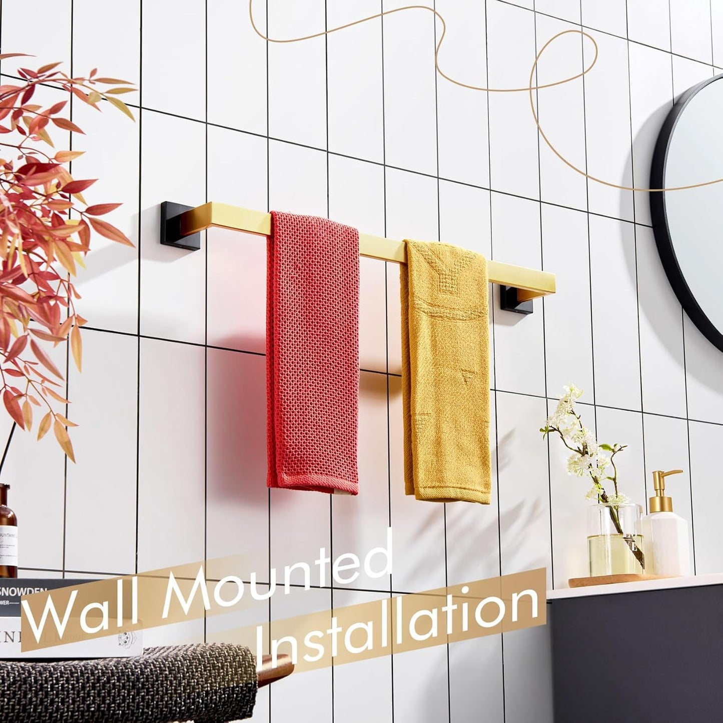 KOKOSIRI 24-Inch Towel Bars for Bathroom Wall Mounted Kitchen Towel Rack Holder T-304 Stainless Steel Matte Black and Brushed Gold, B4003GDK-L24