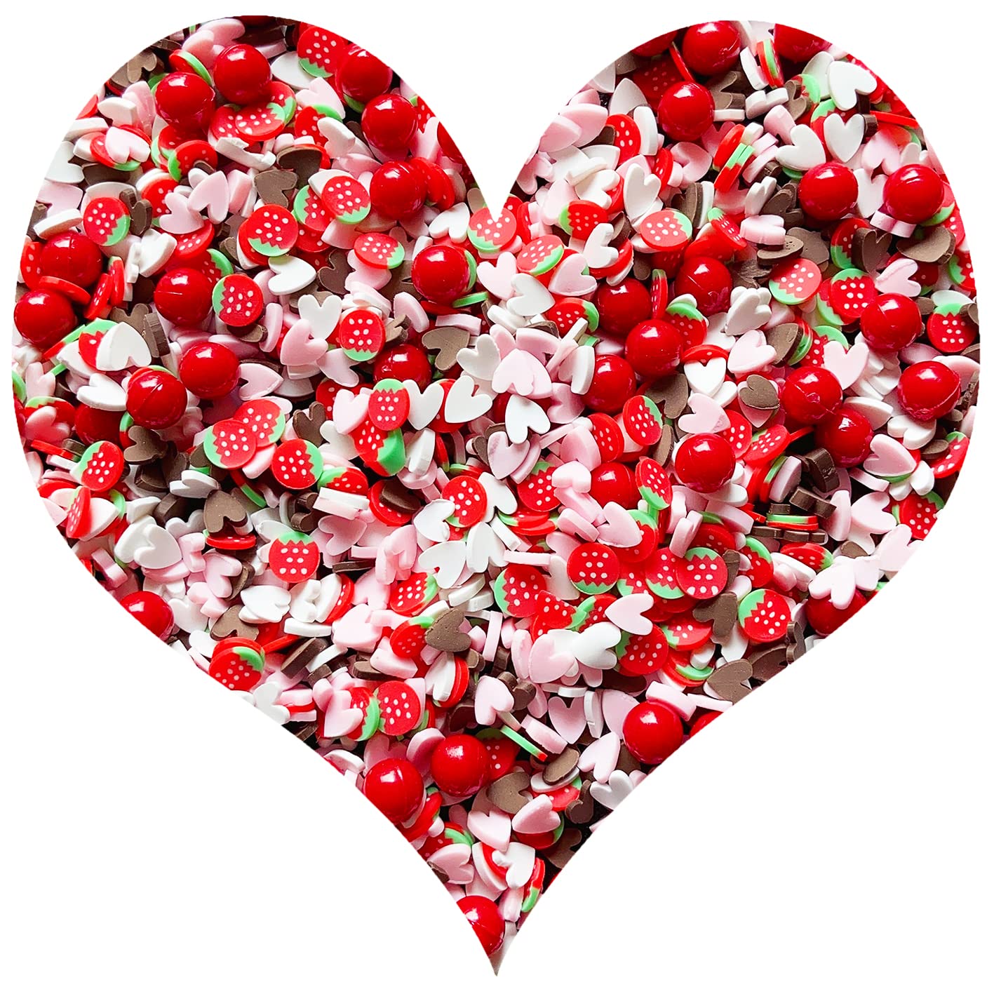 EHOPE Fake Sprinkles Resin Sprinkles Fake Candy Sprinkles Clay Sprinkles Polymer Sprinkles Polymer Clay Slices for Nail Art DIY Crafts Cake Phone Case(40G-Strawberry+Heart-25)