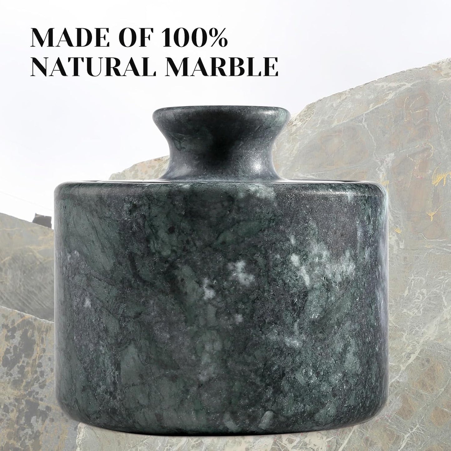 Koville Indian Green Marble Salt Cellar with Lid 3.5", Stone Pepper Container & Spice Jars for Kitchen, Marble Salt and Pepper Holder, Stone Storage Box for Kitchen Counter, Spice Jar