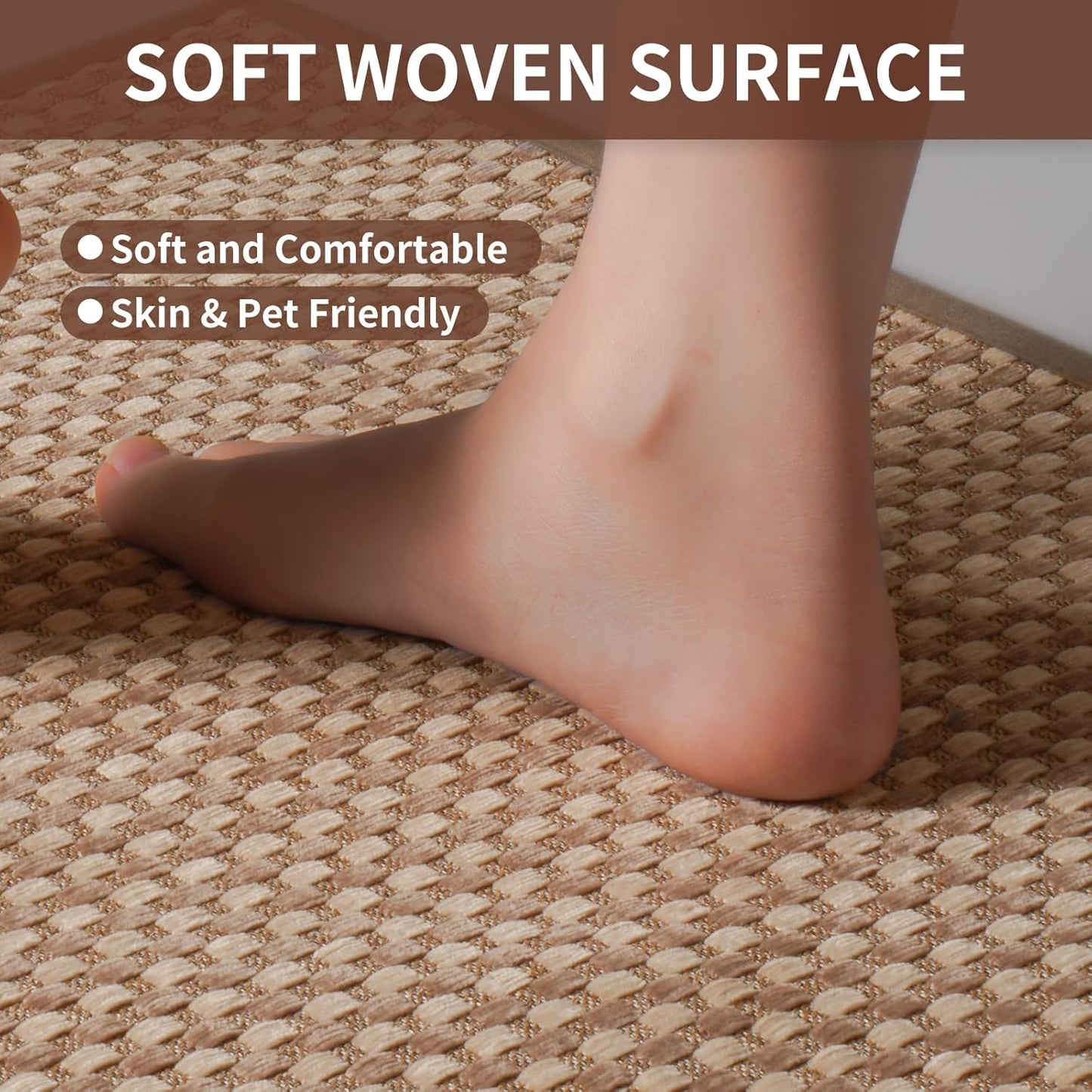 Kitchen Mat Kitchen Rugs Sets of 2 PCS Non Slip Washable, Super Absorbent Soft Braided Kitchen Mats for Floor, Rubber Backing Comfort Standing Kitchen Sink Mat Runner Rug, Brown 17"x28"+17"x47"