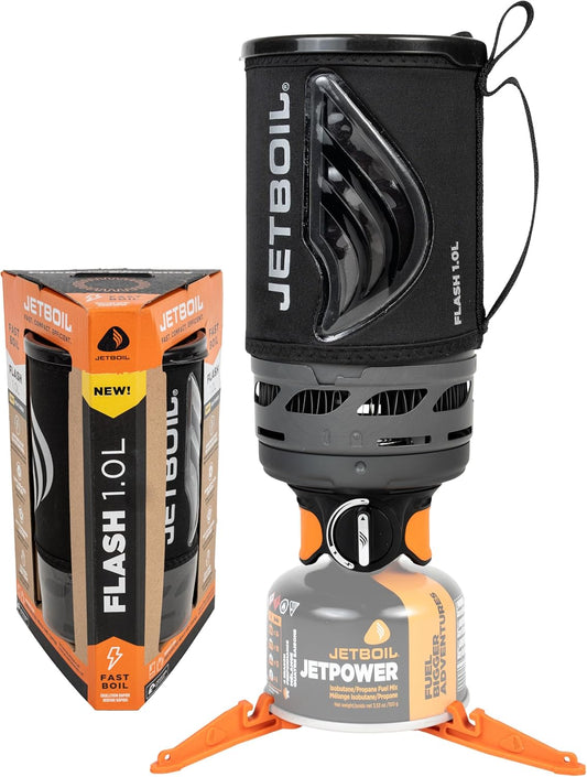 Jetboil Flash 1.0L Portable Fast Boil Stove for Camping and Backpacking with 1-Step Auto Ignition, New for 2025, Propane/Isobutane Burner with Cooking Cup