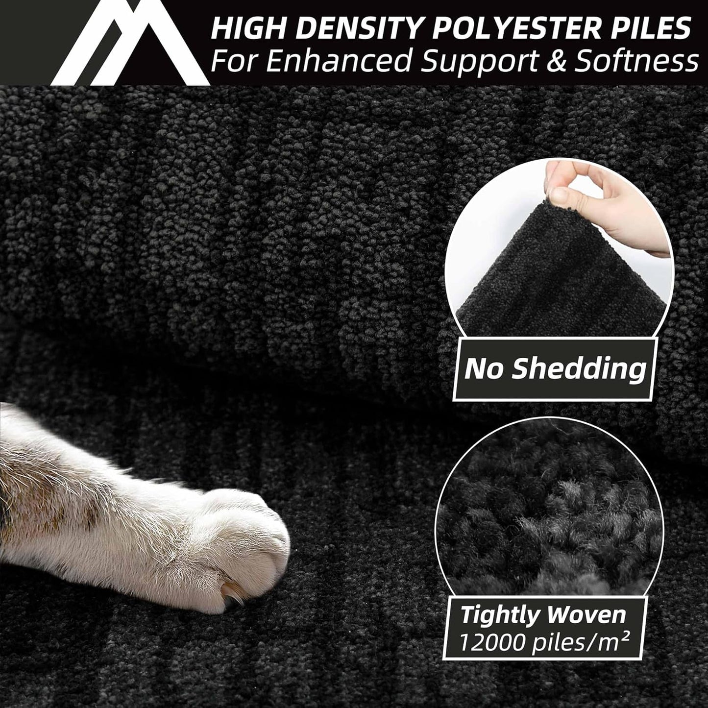 COSY HOMEER Kitchen Rugs Non Slip Washable 24"x36"+24"x60" Absorbent Soft Kitchen Mats for Floor Polyester Kitchen Runner Rug Sets of 2 Kitchen Floor Mats for Sink Mat,Hallway,Laundry,Black