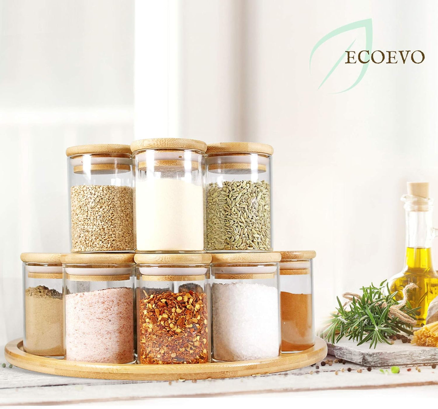Glass Jars with Bamboo Lids (6oz in 12 Pack), Small Glass Food Jars and Canisters Sets, Glass Spice Jars with Airtight Lids, Glass Pantry Jars, Glass Jars for Spice and Hearbs.