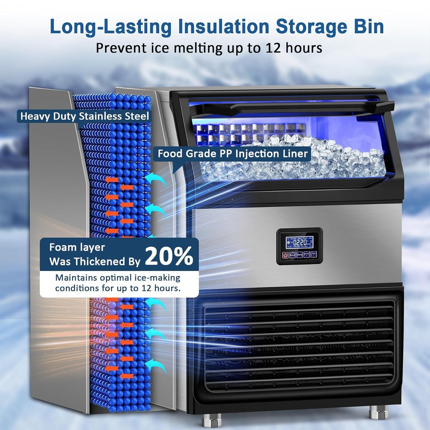 Commercial Ice Machines, 350Lbs/24H with 75Lbs Storage Bin, 108Pcs Ice Cubes 8Mins, Freestanding Large Ice Machine with Water Filter and Ice Scoop for Home Bar Office Restaurant