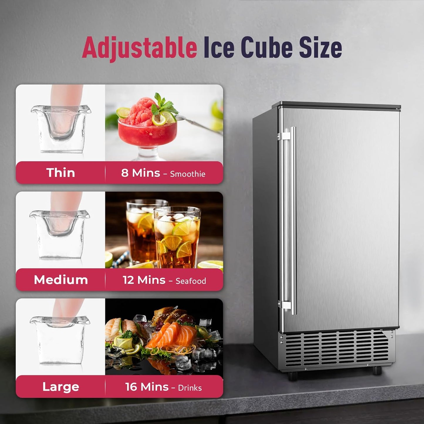Commercial Under Counter Ice Maker Machine, 80Lbs/Day with 24lbs Storage, Built-in Freestanding Ice Maker, Auto-Cleaning, 24H Timer, for Commercial & Home Use. (Stainless Steel)
