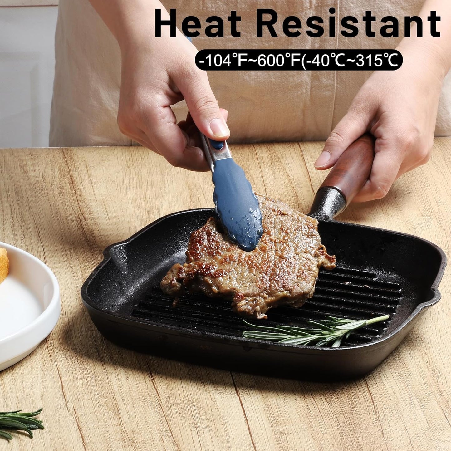 Hotec Mini Silicone Kitchen Tongs for Cooking - 7-Inch Small Serving Tongs with Silicone Tips, Set of 3 (Classic Blue)