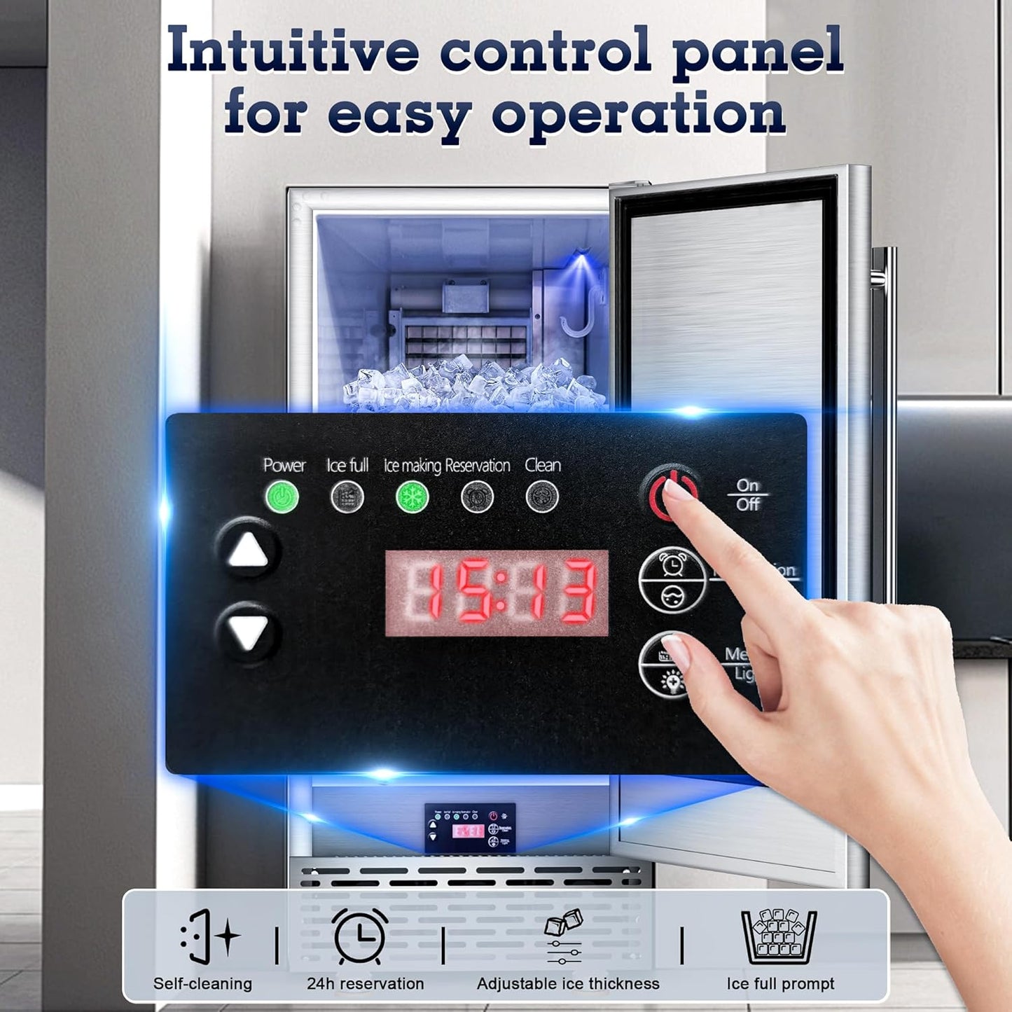 Commercial Under Counter Ice Maker Machine 88Lbs/Day with 55Lbs Storage, 15" W Stainless Steel Built-in Freestanding Ice Maker 40Ice/Cycle, Self-Cleaning for Commercial & Home Restaurants Bars