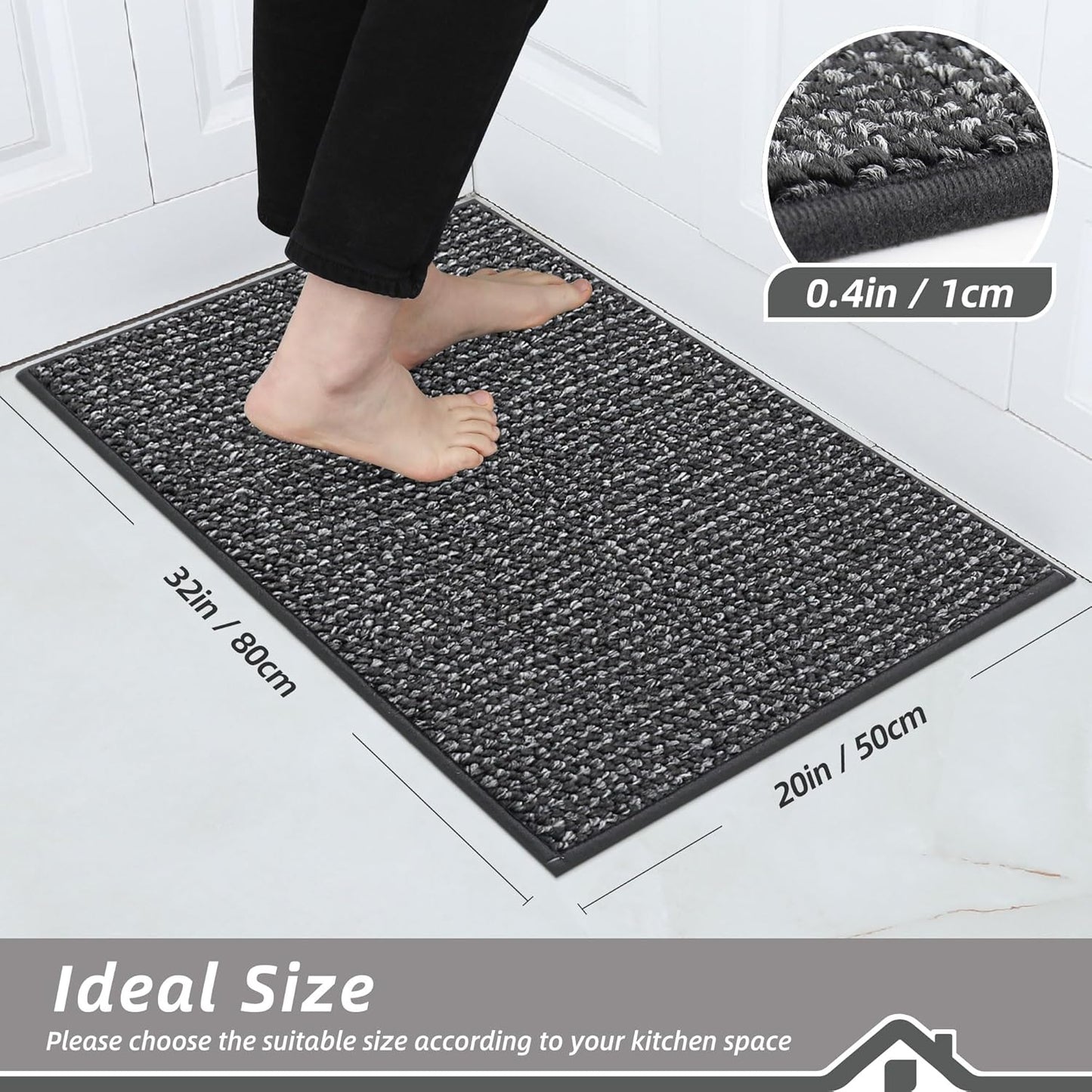 BEQHAUSE Kitchen Rugs 20"x32", Non-Slip Kitchen Mats for Floor, Super Absorbent and Stain Resistant Kitchen Rugs, Machine Washable Rugs for Kitchen, Hallway, Laundry & Sink, Charcoal