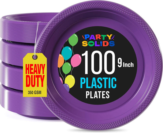 Exquisite Party Solids Purple Plastic Plates For Party 9" Purple Disposable Plates Heavy Duty Supplies 100 Pcs Plastic Dinnerware Sets Heavy Duty 350 GSM Disposable Dinnerware Set