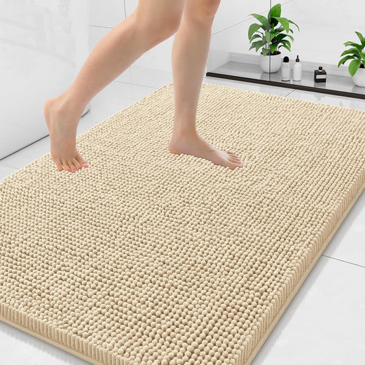 Arotive Bathroom Rugs 47x32, Extra Soft Absorbent Shaggy Chenille Bath Rugs, Machine Washable Rubber Backing Non-Slip Bath Mats for Bathroom Floor Tub and Shower, Home Decor Accessories, Beige