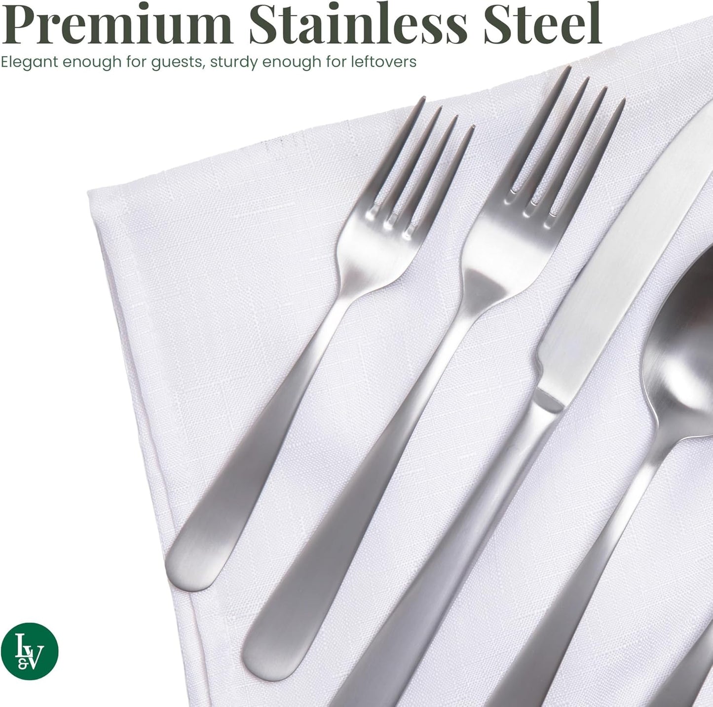 Signature Stainless Steel Flatware 20-Piece Set - Service for 4, Premium Stainless Steel with Weighted Handles, Dishwasher Safe, Everyday or Special Occasion Cutlery (Satin Finish)