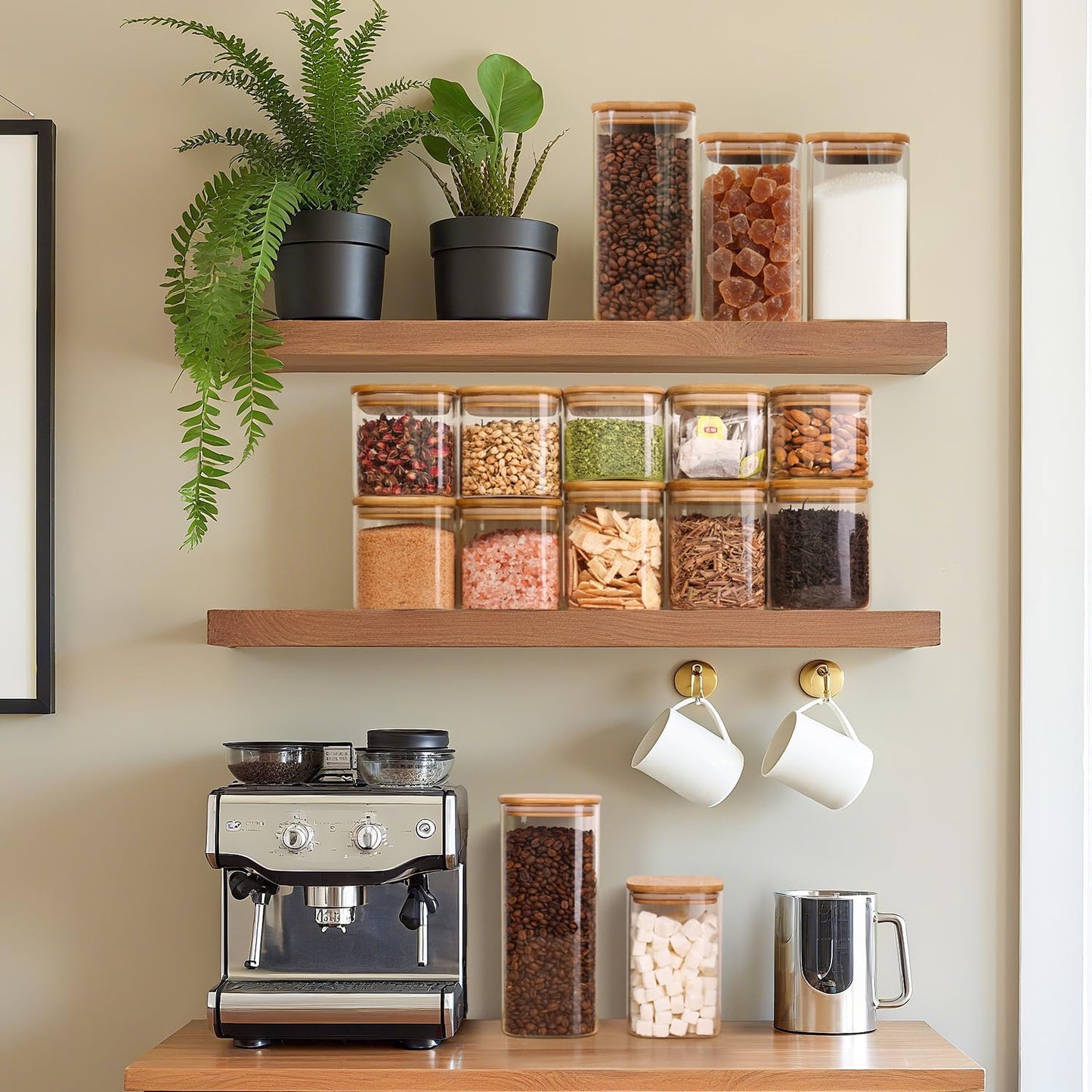 ComSaf 0.7 Qt Glass Food Storage Jars Set of 4, Clear Glass Storage Containers with Lids, Pantry Organization Jar, Spice Jar, Blooming Tea, Coffee and Sugar Container, Small Canister Set for Kitchen