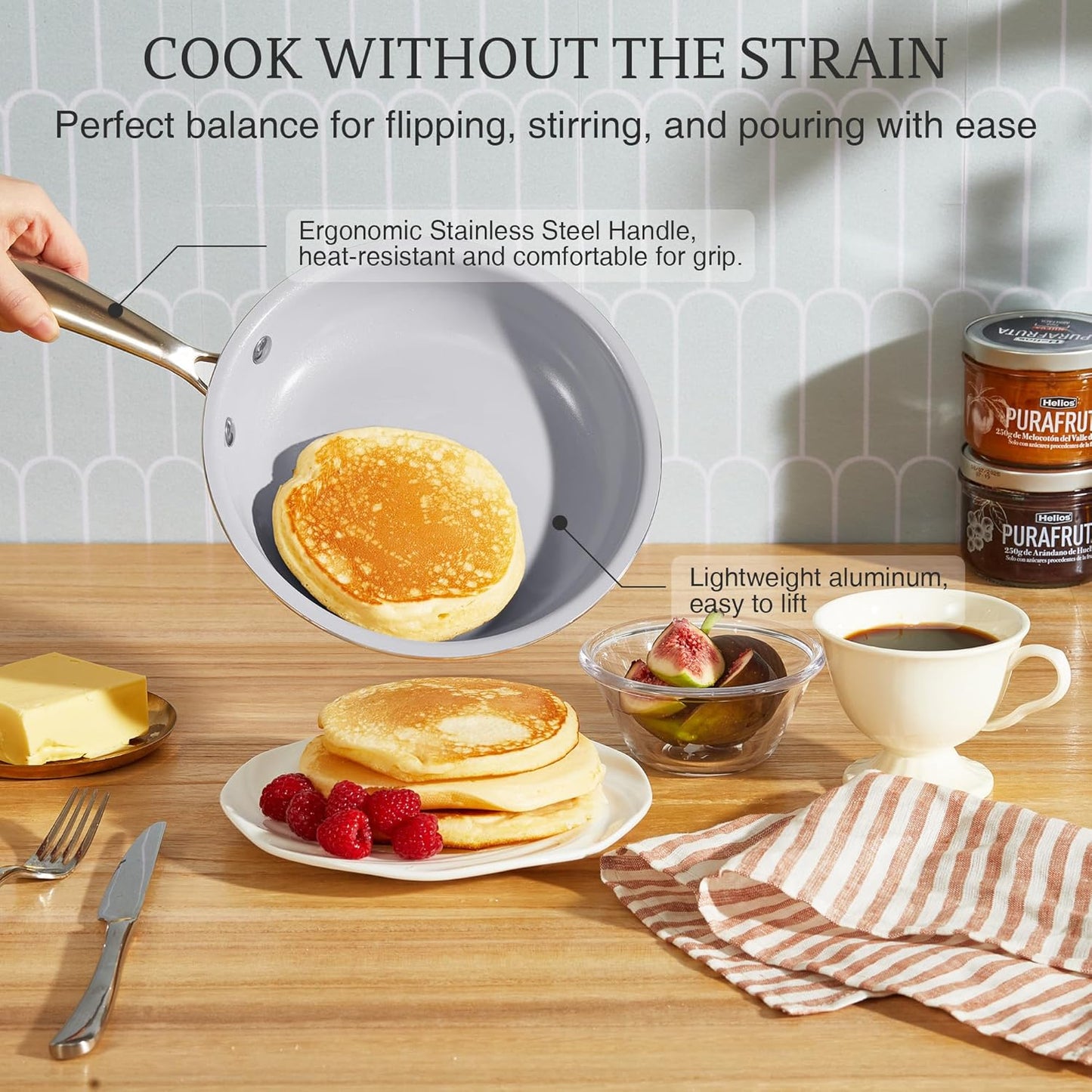 KITEXPERT Non Stick Frying Pans Set, Titanium Ceramic Pan Skillet Set Non Toxic, 8" 9.5" 11" Nonstick Frying Pan, Stainless Steel Handle, Dishwasher & Oven Safe, PFAS & PTFE & PFOA Free, Grey