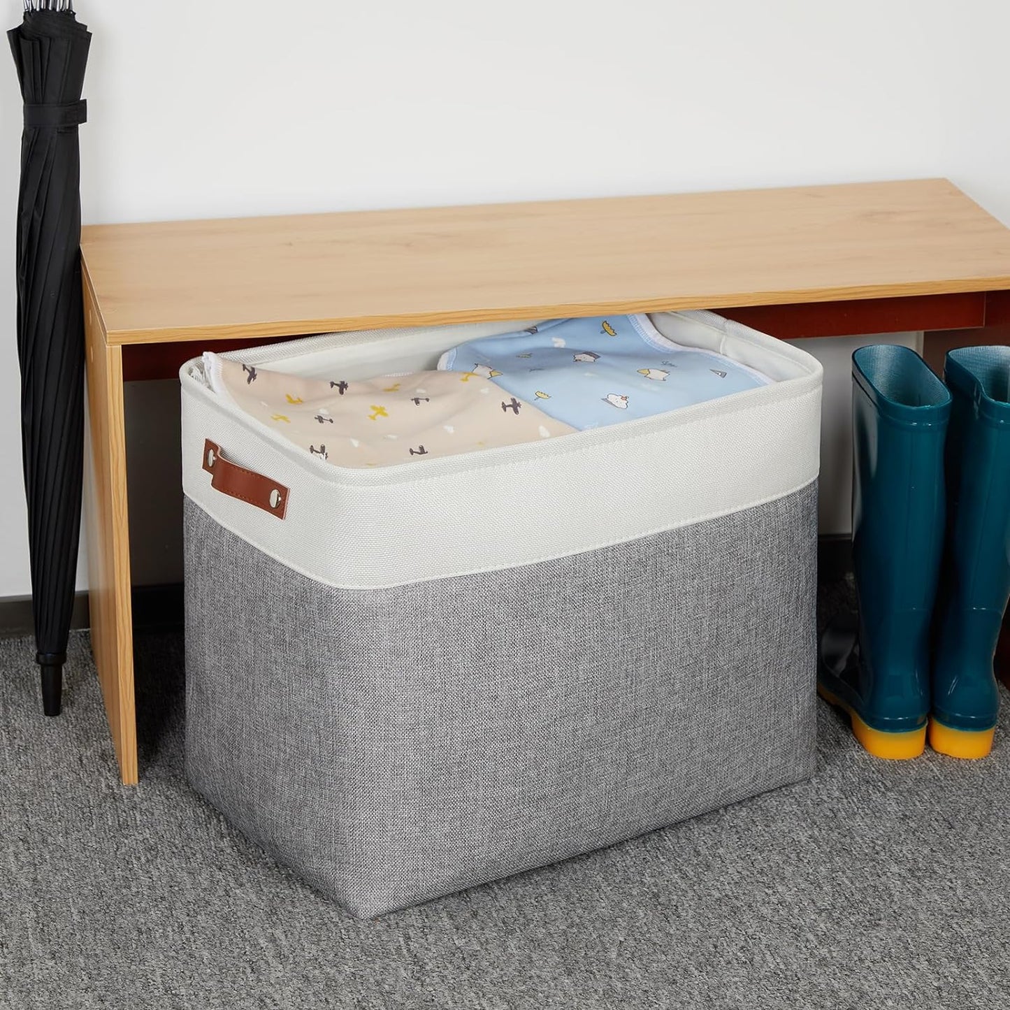 DULLEMELO Extra Large Storage Baskets, Fabric Storage Bins for Organizing Shelves Nursery Toys Books, Closet Baskets and Bins with Handles, White&Grey, 2-Pack