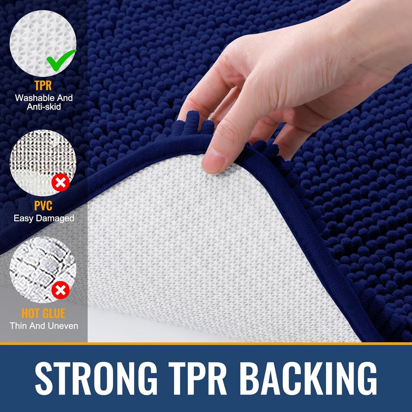 Arotive Bathroom Rugs 24x16, Extra Soft Absorbent Shaggy Chenille Bath Rugs, Machine Washable Rubber Backing Non-Slip Bath Mats for Bathroom Floor Tub and Shower, Home Decor Accessories, Navy