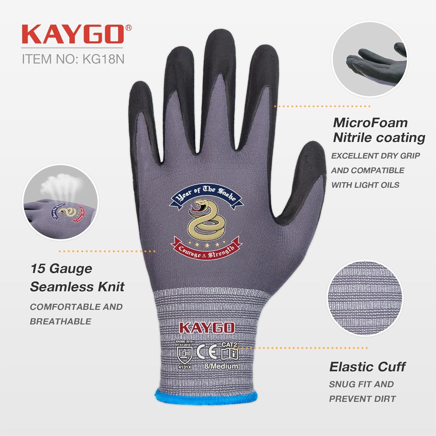 KAYGO Safety Work Gloves MicroFoam Nitrile Coated, 3 Pairs KG18NB,Seamless Knit Nylon Glove for Men and Women, Ideal for Automotive,Warehouse,Construction (Small,Gray)