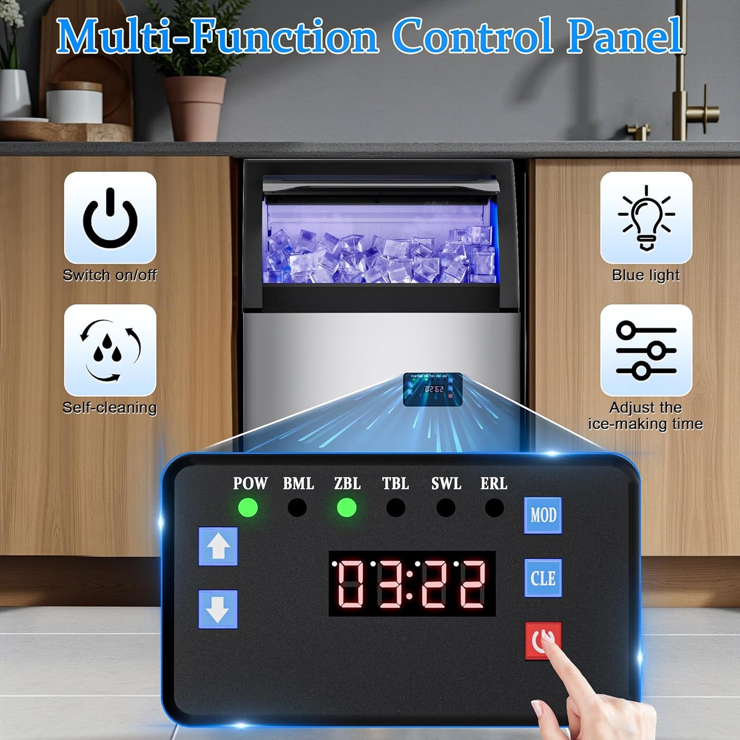 Commercial Spout Drench Ice Maker Machine 150Lbs/24H,Stainless Steel Under Counter Ice Maker 100lbs Storage with 50 Ice Trays,Freestanding Ice Maker Self-Cleaning for Homes Restaurants Bars Cafe